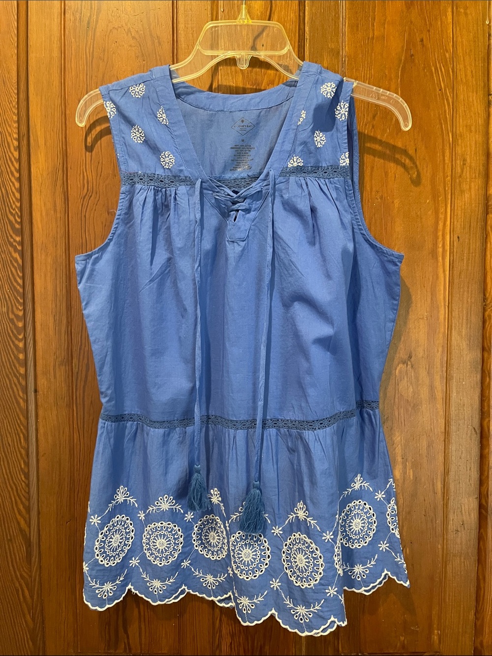 St. John's Bay Blue Sleeveless Embroidered Peasant Top